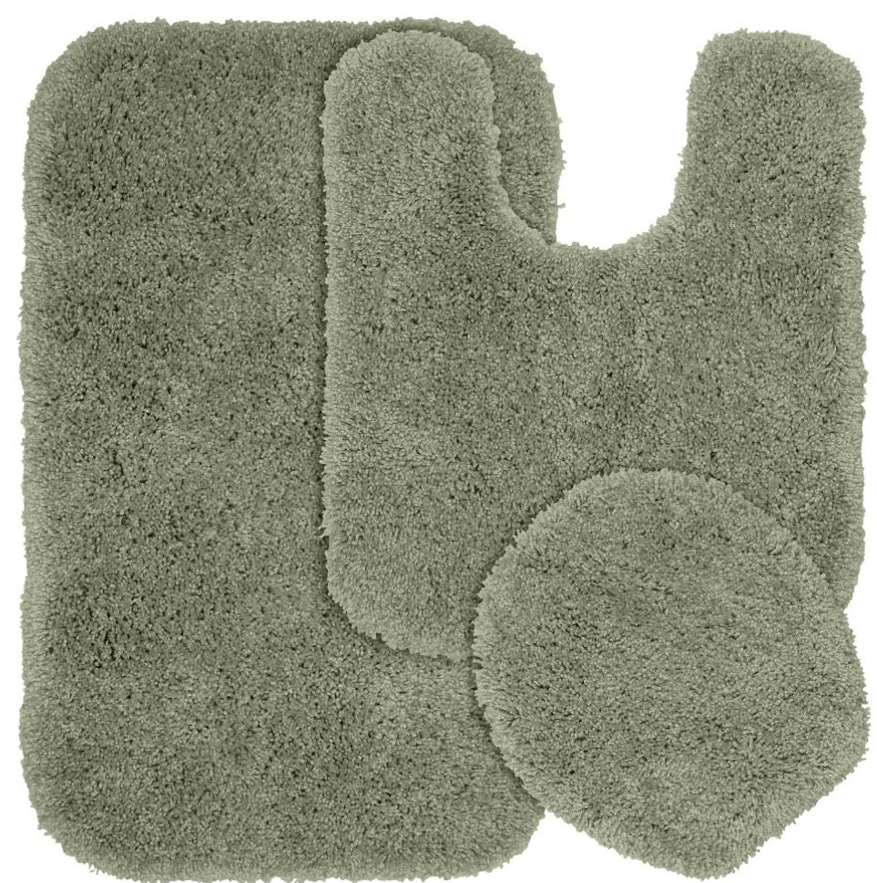 3 Pieces Serendipity Bath Rug Set-21”x34”bath mat, 21”x24”toilet contour and 17”x14”universal toilet lid cover designed to fit most toilet lids-Color(Deep Fern)