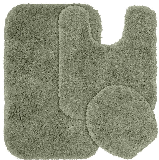 3 Pieces Serendipity Bath Rug Set-21”x34”bath mat, 21”x24”toilet contour and 17”x14”universal toilet lid cover designed to fit most toilet lids-Color(Deep Fern)