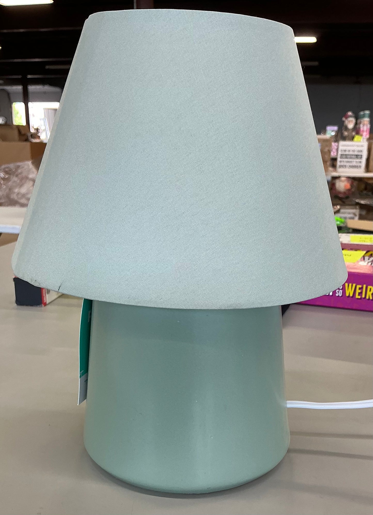 Mini kids’ table lamp green: ceramic accent, drum shade, ETL listed, 60W max, inline switch - SOME COSMETIC FLAWS