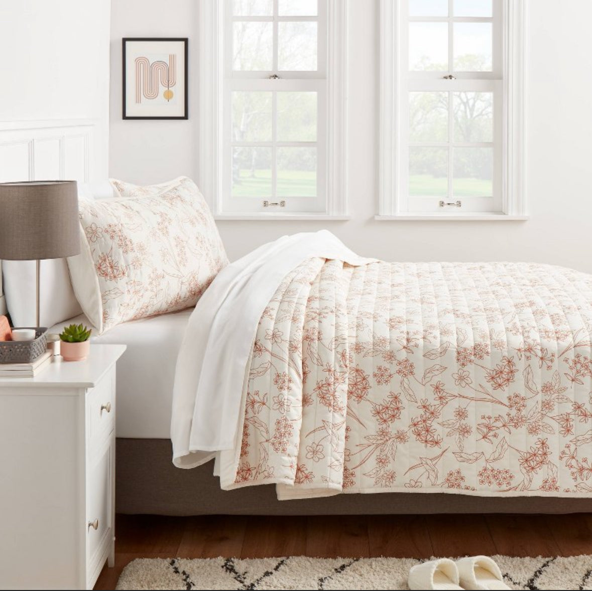 Twin/Twin Extra Long Satin Quilt Copper Flowers