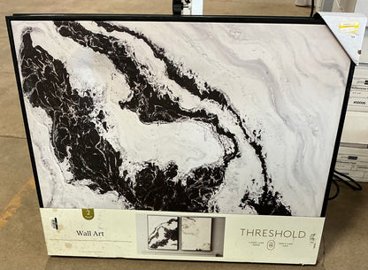 30" x 24" 2pk Marble Framed Printed Canvases Black/Tan - Threshold™: Abstract Digital Art, AS-IS INDENTED TOP LEFT PICKUP ONLY