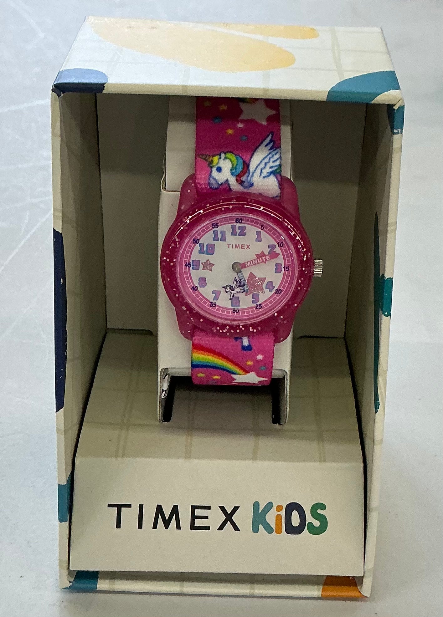 Timex Kids Time Machines Rainbow Unicorn Watch with a pink elastic strap