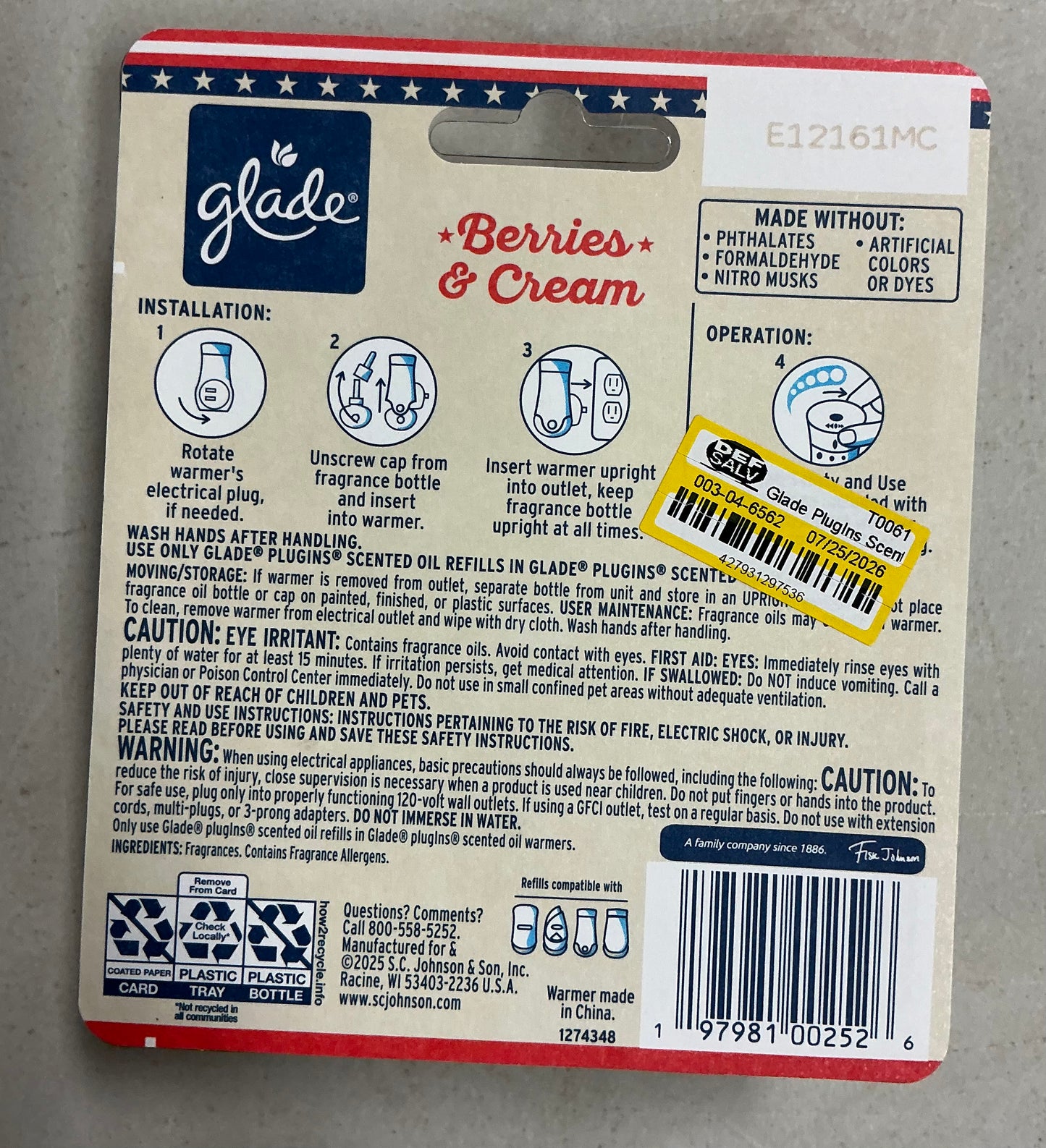 Glade berries & cream plug in