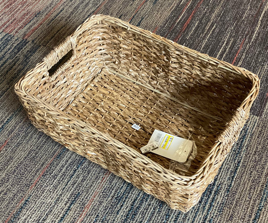 Braided Seagrass Folio Bin - Handwoven Khaki Storage Basket, Rectangle, 6"x12"x17", Nest Seal Certified