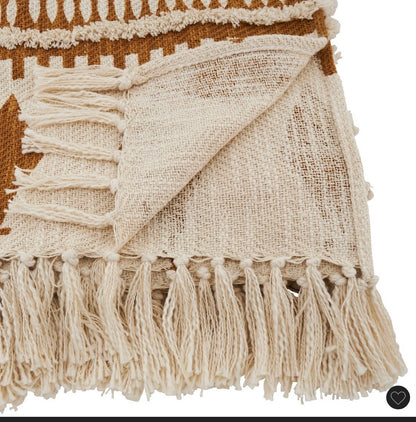 50”x60” printed and embellished throw blanket saffron - saro lifestyle: modern cotton geometric design - OUT OF PACKAGE