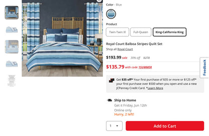 Royal Court Balboa Stripes Quilt Set 3-pc king
