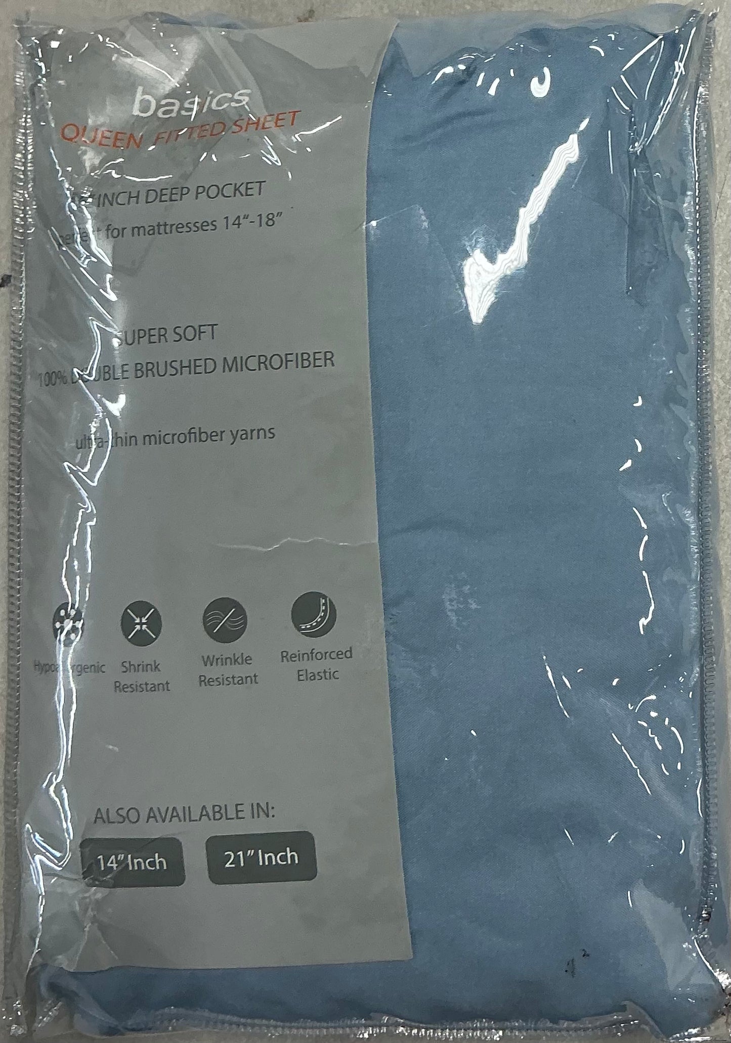 Basics Storage Pocket Wrinkle Resistant Fitted Sheet Only Queen-Light Blue