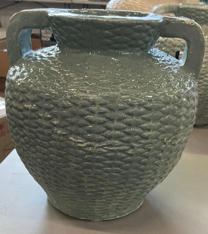 Small woven texture ceramic vase blue - AS IS - SOME COSMETIC FLAWS