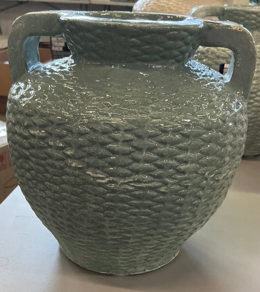 Woven texture 7in ceramic vase blue - AS IS - SOME COSMETIC FLAWS