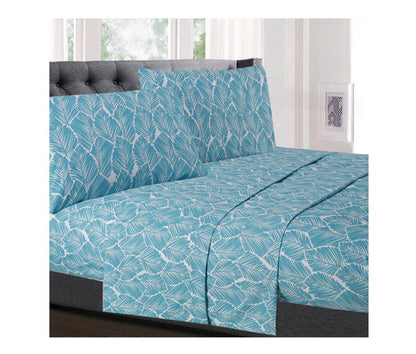 Sweet Home Collection 4-piece tropical leaf pattern queen sheet set in teal