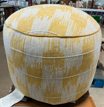 14x20” Ikat woven round pouf -yellow/ivory - PICK UP ONLY