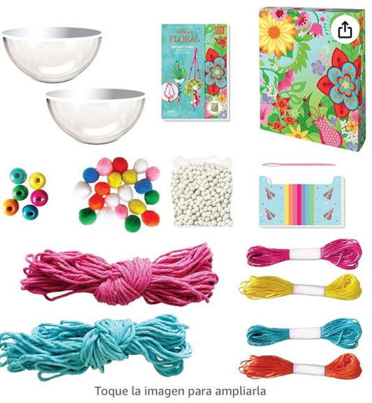 BOX CANDIY Totally Deco! Make Your Own Macrame Plant Hangers kit, which includes materials to create two colorful, boho-style hanging planters