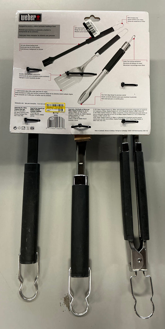 Weber 3pc precision grill tool set - black