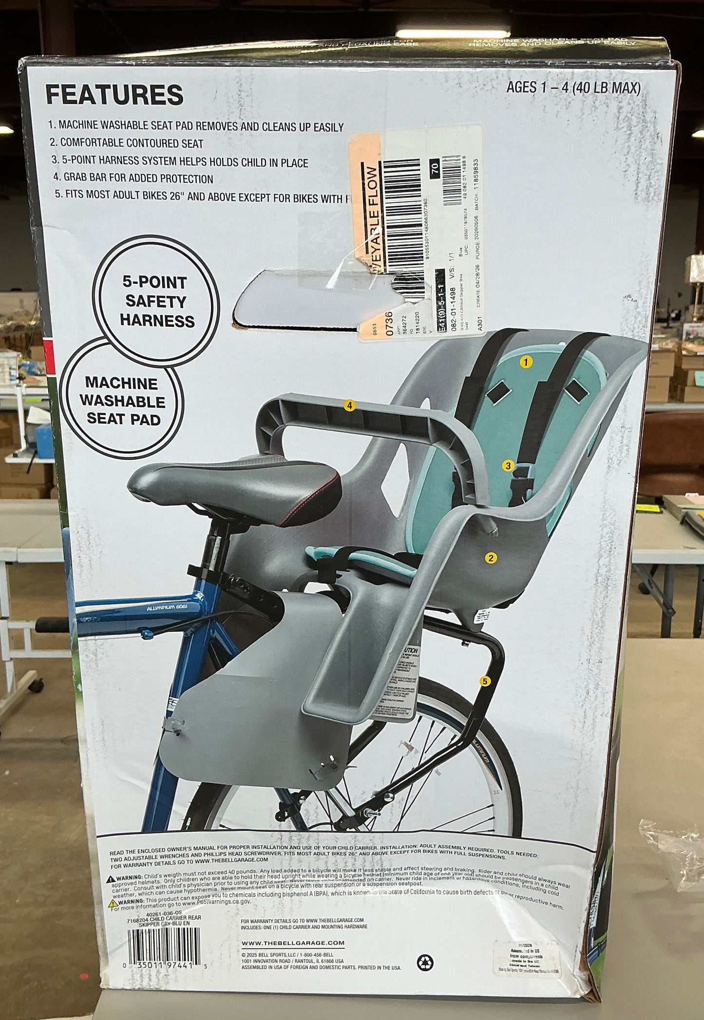 Bell sports skipper kids’ bike seat - open box