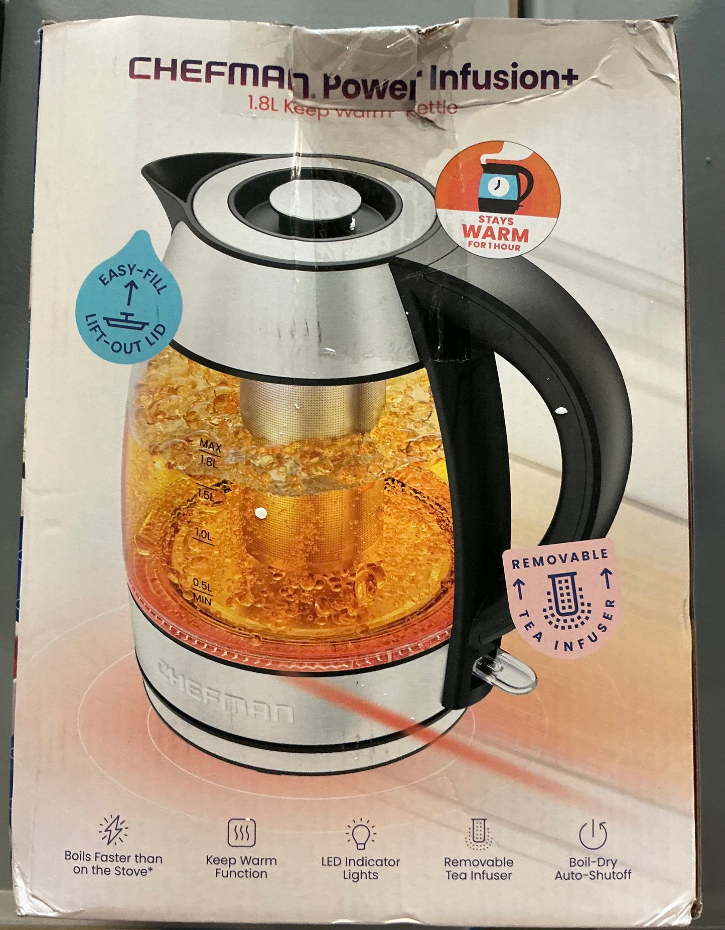 Chefman Stainless Steel Electric Kettle - Open Box
