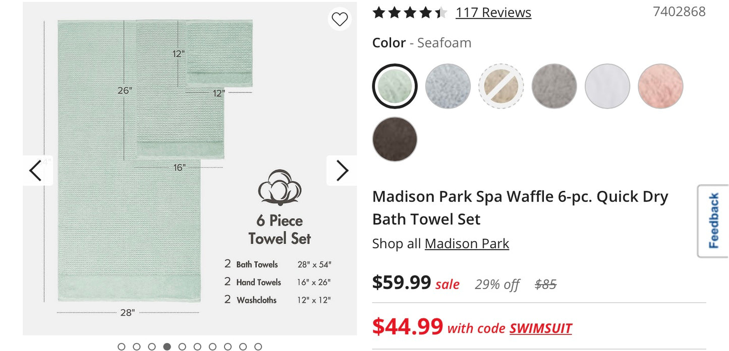 Madison Park Spa Waffle 6 Pieces Quick Dry Bath Towel Set
