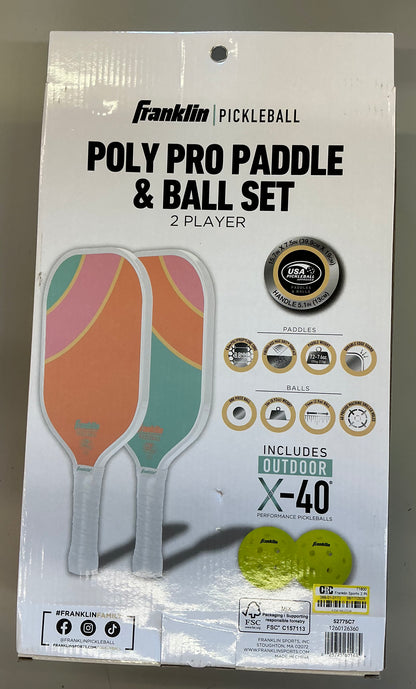 Franklin sports 2 player poly paddle with ball set - yellow/green - AS IS - MINOR COSMETIC FLAWS
