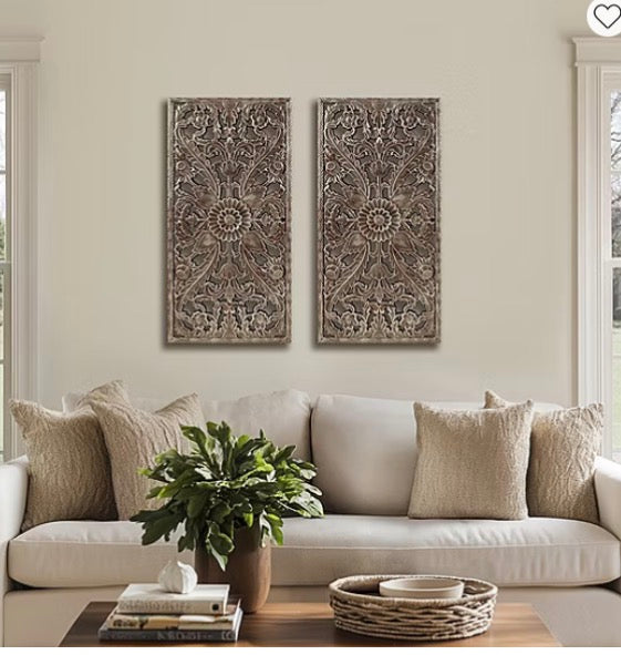 Madison Park Botanical Distressed Carved Wood 2-pc. Wall Art Set