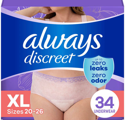 Always Discreet Boutique incontinence underwear, size XL 34 underwear