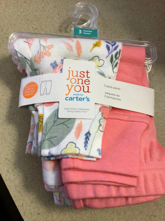Baby girls Pants - Orange/ Multi color- 2 Pack of 2 pieces each (4 pants) - Size 3M