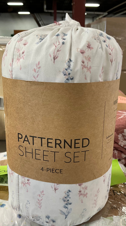 Homespun Premium Ultra Soft Floral 4-Piece Bed Sheet Set with a delicate botanical pattern.king