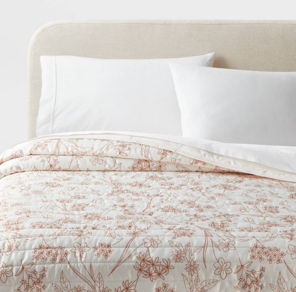 Twin/Twin Extra Long Satin Quilt Copper Flowers