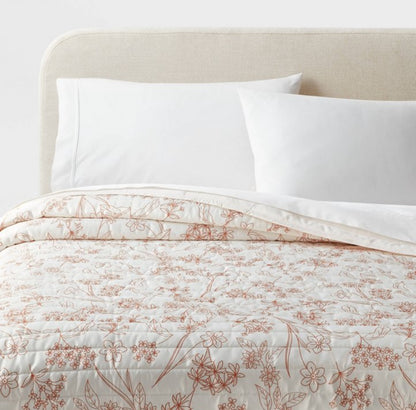 Twin/Twin Extra Long Satin Quilt Copper Flowers