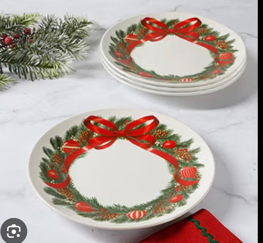 Martha Stewart Festive Bow 4-pc.Ceramic Dessert Plate Set