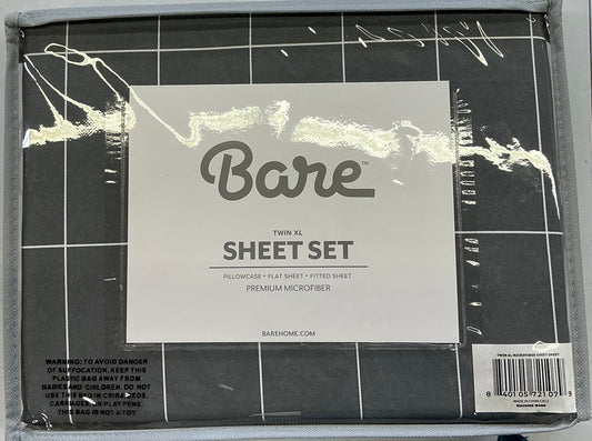 Bare Home ultra soft sheet set 3 piece Twin XL-Grid grey/white