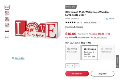 Glitzhome® 11.75" Valentine's Wooden LOVE Table Décor