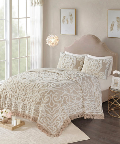 Madison Park Amber cotton chenille bedspread set in a taupe color king/cal 3pcs