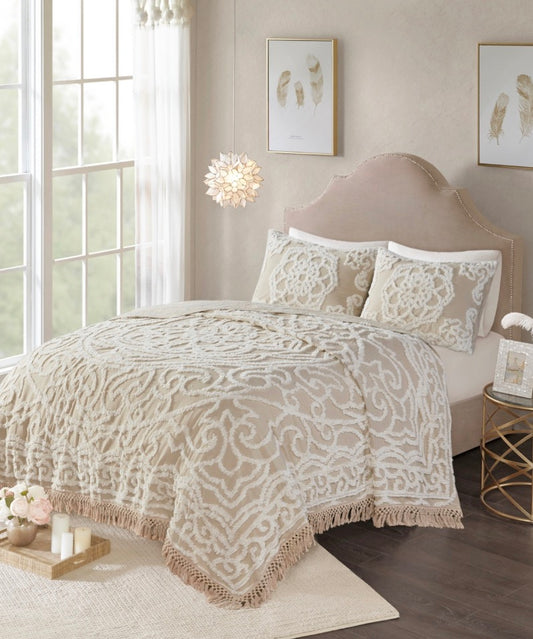 Madison Park Amber cotton chenille bedspread set in a taupe color king/cal 3pcs