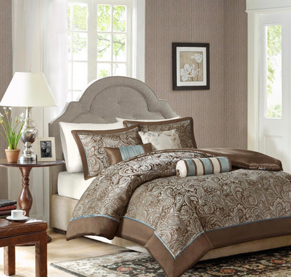 Madison Park Whitman 6 Pieces Duvet Cover Set Full/Queen-Included(1 Duvet Cover,2 Shams and 3 Decorative Pillows)-Brown
