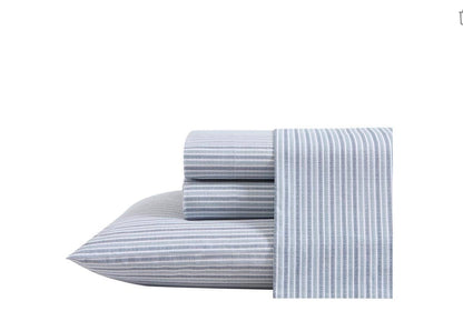 100% Cotton Percale Deep Pocket 4-Pieces Sheet Set Full-Blue stripes