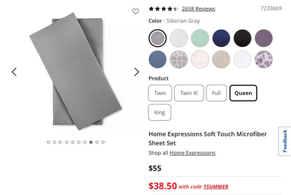 Home Expressions Soft Touch Microfiber 4 Pieces Sheet Set Queen-Included(1 Flat Sheet,1 Fitted Sheet and 2 Standard/Queen Pillowcases)-Gray