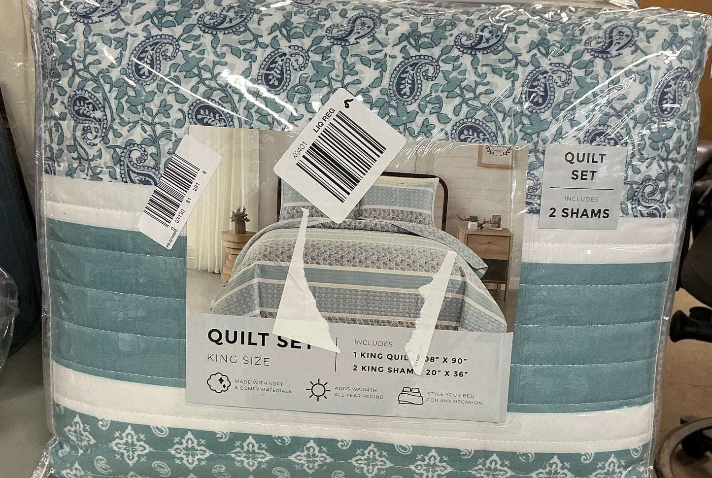 Linery Stripe Paisley Reversible Quilt Set