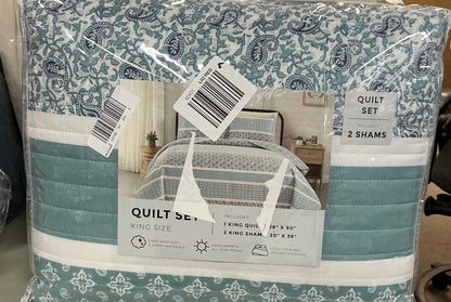 Linery Stripe Paisley Reversible Quilt Set
