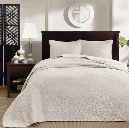 Madison Park Mansfield Oversized Antimicrobial Treated 3 Pieces Quilted Bedspread Set Queen-Ivory