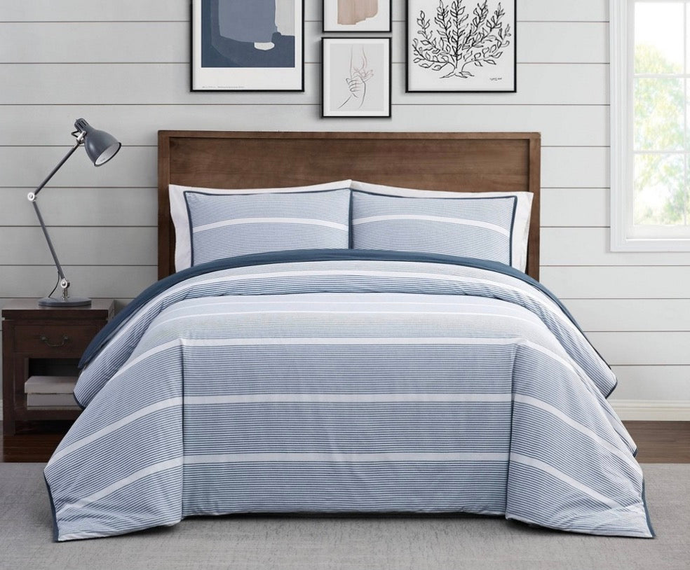Brooklyn Loom Niari Yarn Dye Stripe 3 Piece Comforter Set Full/Queen-Blue/White