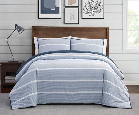 Brooklyn Loom Niari Yarn Dye Stripe 3 Piece Comforter Set Full/Queen-Blue/White