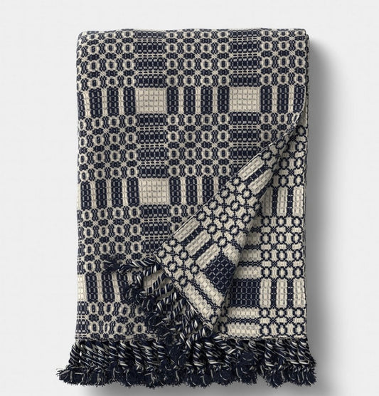 Geo woven throw with tassel fringe throw blanket - blue/neutral - 50x60”