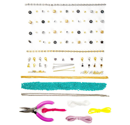 STMT D.I.Y. Alphabet Jewelry Kit in a light blue package designed to create 10 personalized pieces.