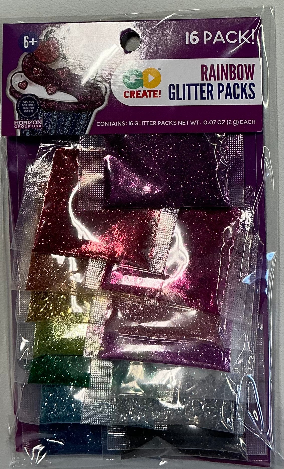 Horizon Group USA "Go Create" Rainbow Glitter Packs featuring assorted colors-16 pack