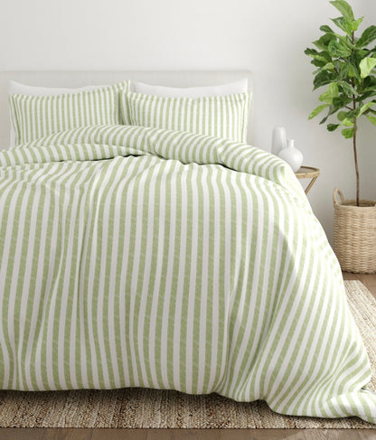 Casual Comfort Premium Ultra Soft Puffed Rugged Stripes Duvet Cover Set 2 Pieces Twin/Twin XL-Included(1 Duvet cover and 1 Sham)-Sage