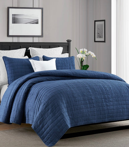 Navy Swift Home Enzyme Washed Crinkle Quilt Set king/cal 3pcs