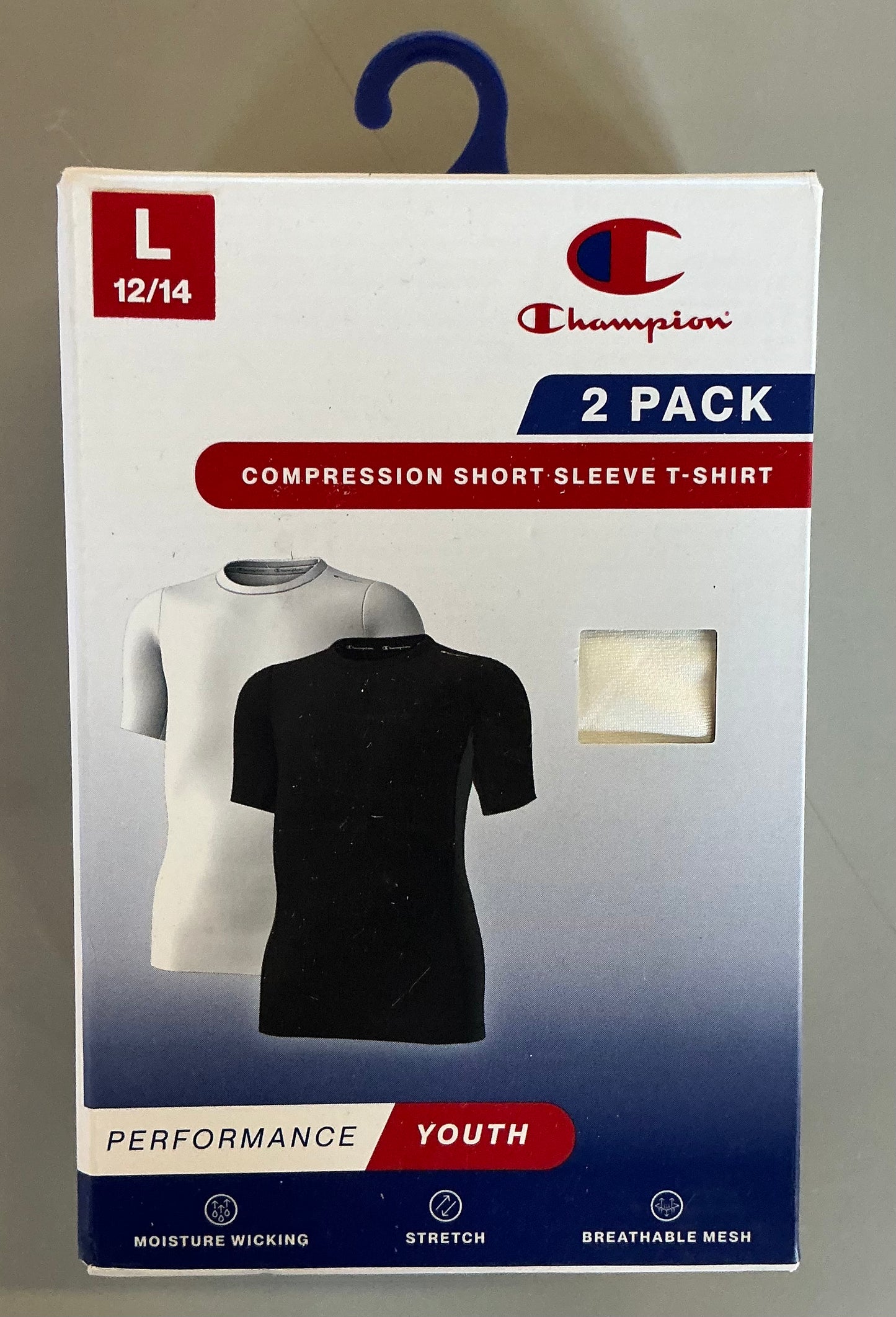 Champion youth 2pk compression t-shirt - white/black size L - OPEN BOX