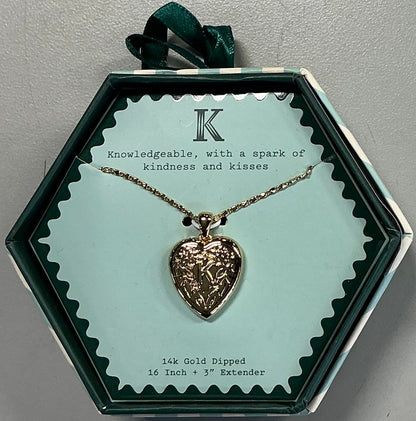 14k gold dipped heart charm initial necklace