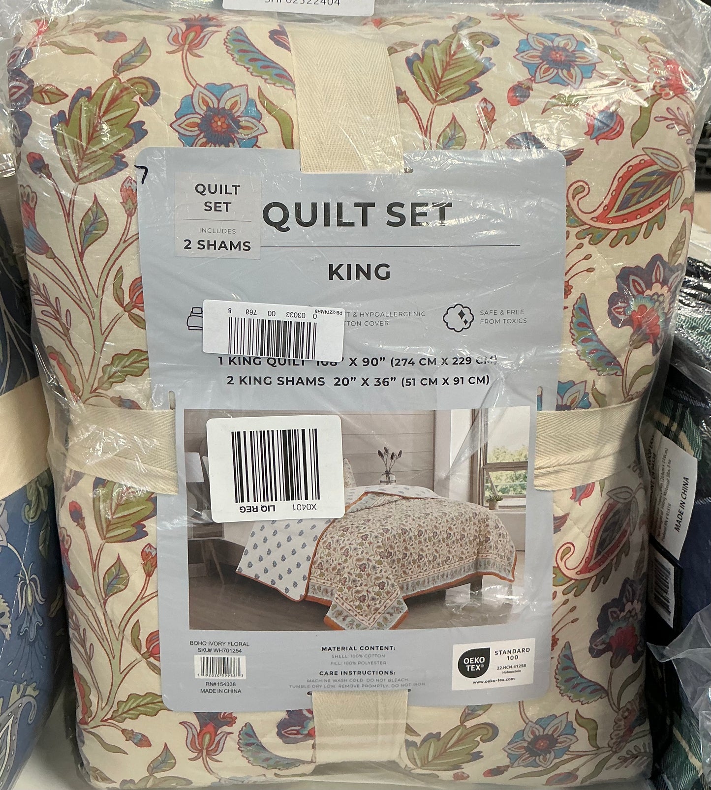 Indira Floral Boho Printed 3-pc Cotton Quilt Set king