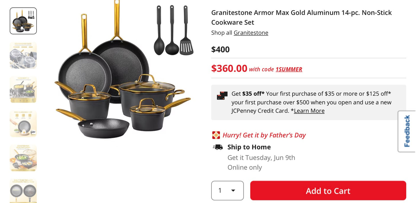 Granitestone Armor Max Gold Aluminum 14-pc. Non-Stick Cookware Set