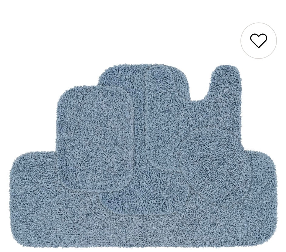 Garland Rug Bentley 5 Pieces Bath Rug Set-Included(1 22”x60 Runner,1 17”x24”Bath Rug,1 21”x34” Bath Rug,1 Standard Lid Cover,1 21”x24”Contour Bath Rug)-Basin Blue